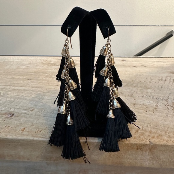 Target Black Tassel Drop Earrings with Silver Bell Accents Versatile Vacation - Picture 1 of 4